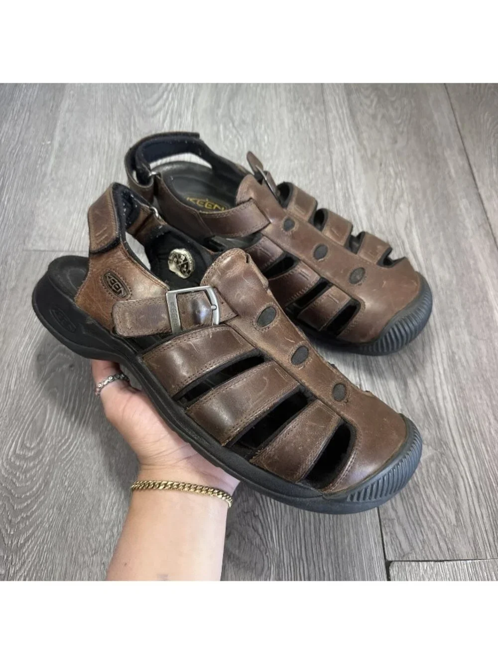 Keen Leather Sandals Mens Size 10 Brown Hiking Closed Toe Buckle Adjustable